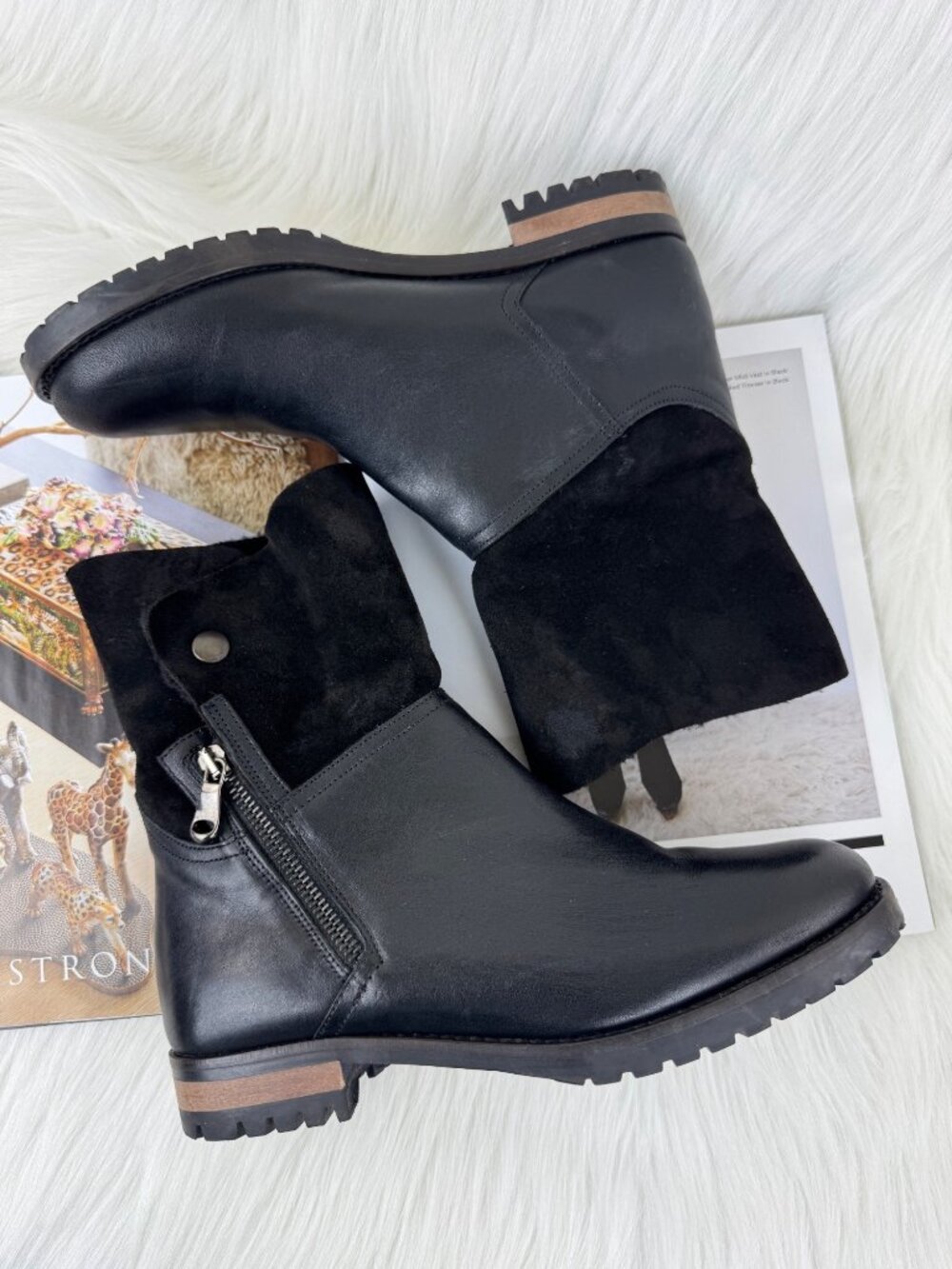 Fabianelli Suede Leather Faux Fur Lined Convertible Ankle Moto Boots EU 39 Italy
